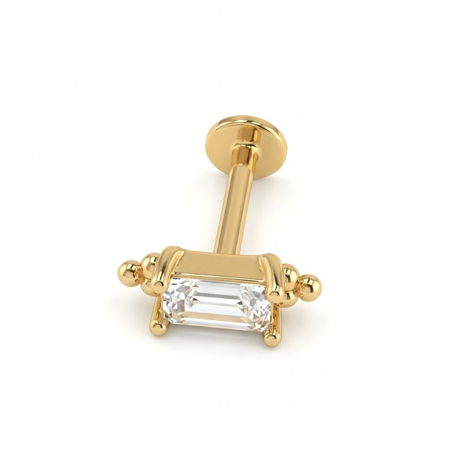 Boucle d’oreille clou argent 925 doré à l’or 18k zircon émeraude